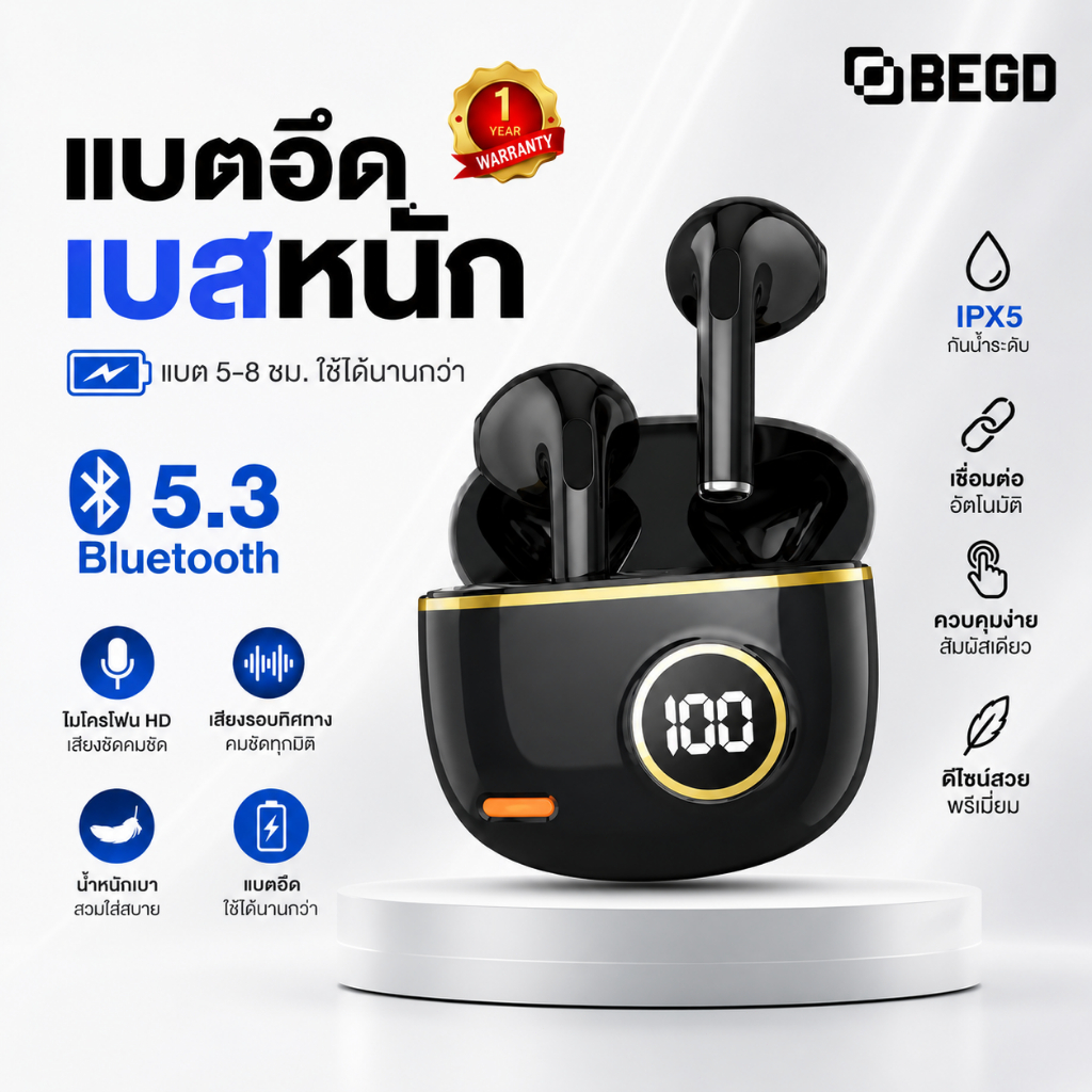 🔥NEW🔥S190 TWS หูฟังบลูทูธไร้สาย TWS พร้อมไมโครโฟน สําหรับ IP Android หูฟังบลูทูธไร้สาย หูฟังไร้สาย