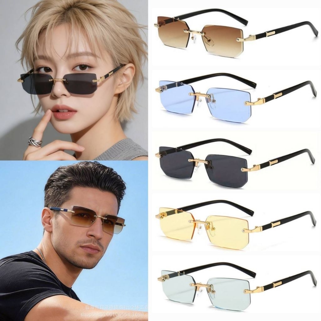 แว่นกันแดดแฟชั่น UV400 รุ่น Nova Rimless ดีไซน์ไร้กรอบ Vintage Modern แว่นกันแดดทรงสี่เหลี่ยม แฟนชั่นสไตล์เกาหลีสุดฮิต