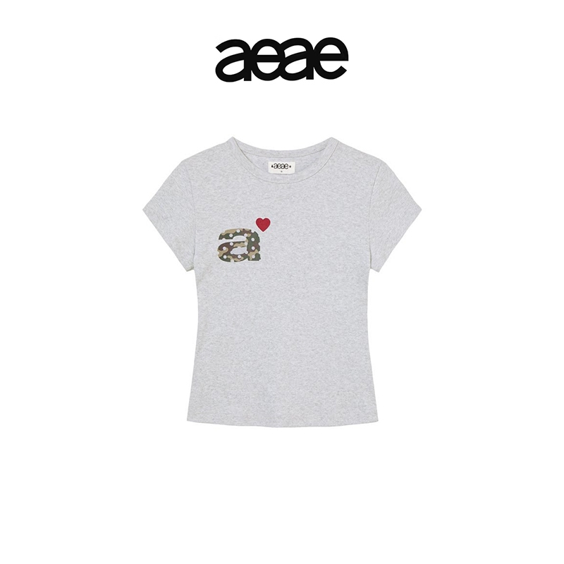 AEAE🇰🇷 DOT SMALL LETTER TEE หัวใจลายจุด การพิมพ์ แขนสั้น
