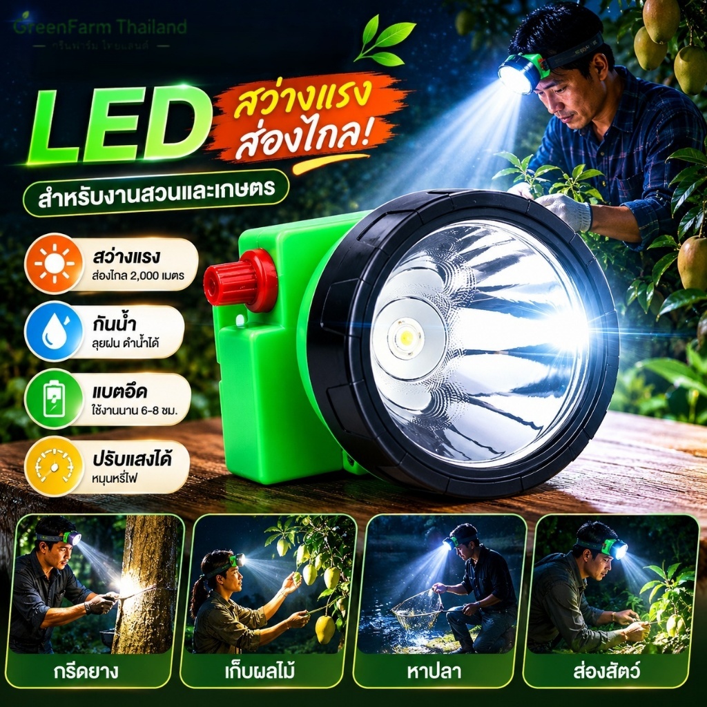 พร้อมส่ง ไฟฉายคาดหัว LED ไฟส่องสวน ไฟกรีดยาง ไฟเก็บผลไม้ กันน้ำ ชาร์จไฟได้ ปรับแสงได้ ส่องไกล ใช้ทำสวน หาปลา ดำน้ำ