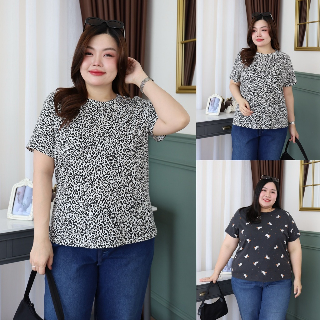 เสื้อยืดพิมพ์ลาย สาวอวบ ผ้ายืด เนื้อนุ่ม ใส่สบาย เสื้อยืดพลัสไซส์ เสื้อยืดไซส์ใหญ่ เสื้อคอกลมสาวอวบ  S180-0108
