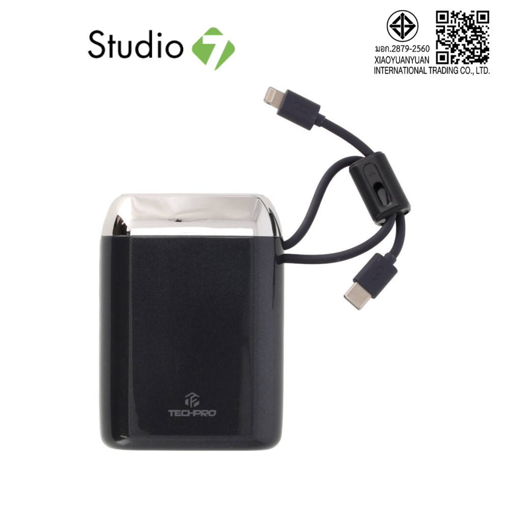 พาวเวอร์แบงค์ TECHPRO 20000 mAh Built-In Cable 22.5W 1076-2D (CCC) Navy Blue by Studio7