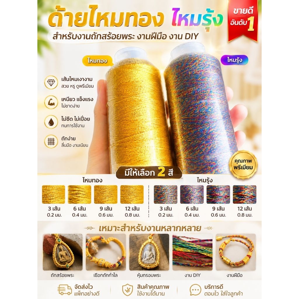 ไหมทอง"ไหมรุ้ง สำหรับงานถัก DIY งานฝีมือ