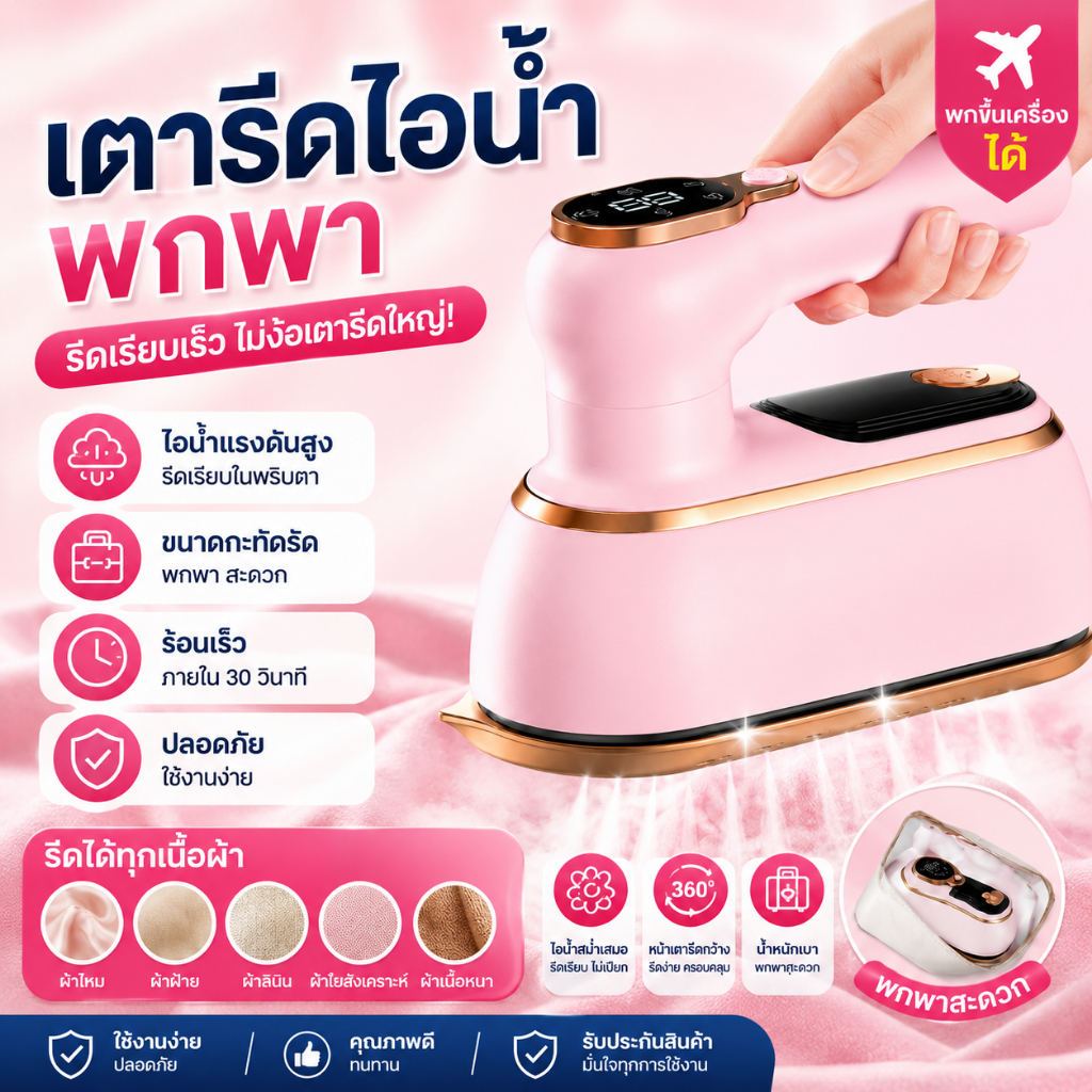 NANJIREN เตารีดพกพา 1000W รีดไอน้ำ 2IN1 รีดเรียบทุกเนื้อผ้า สำหรับเดินทาง