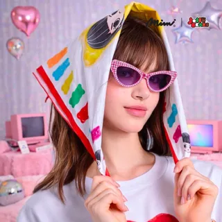 Mimi x Jolly Bears Scarf ผ้าพันคอทรงสี่เหลี่ยม