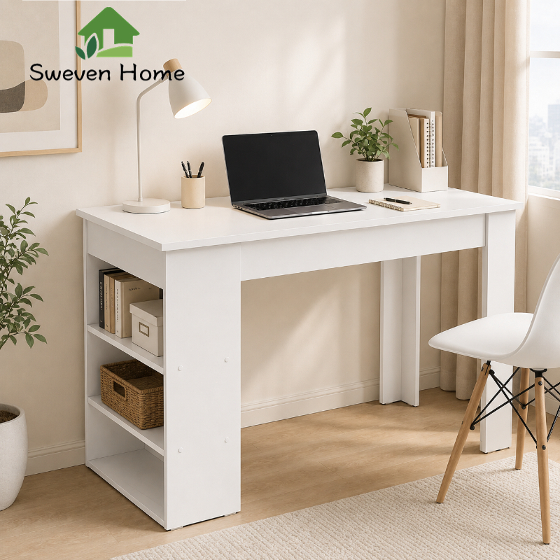 Sweven Home โต๊ะทำงาน โต๊ะคอม โต๊ะเขียนหนังสือ มีลิ้นชัก พร้อมชั้นวางของ กันน้ำ กันคราบ แข็งแรง ประหยัดพื้นที่