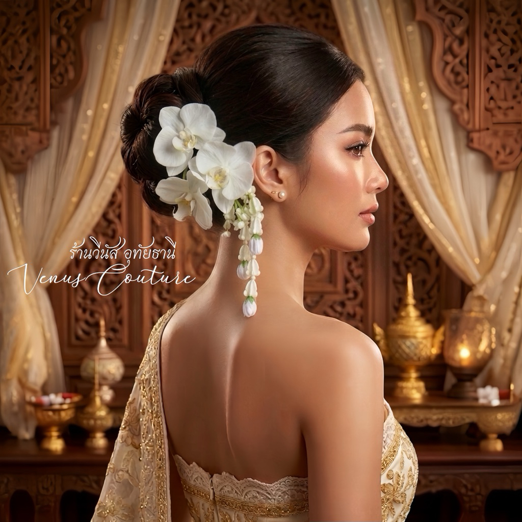 [พร้อมส่งทันที] กิ้บดอกไม้ **ช่อกล้วยไม้ฟาแลน อุบะสามชาย** ดอกฟาแลน กิ้บดอกกล้วยไม้ ดอกไม้ติดผมนางรำ เครื่องประดับชุดไทย