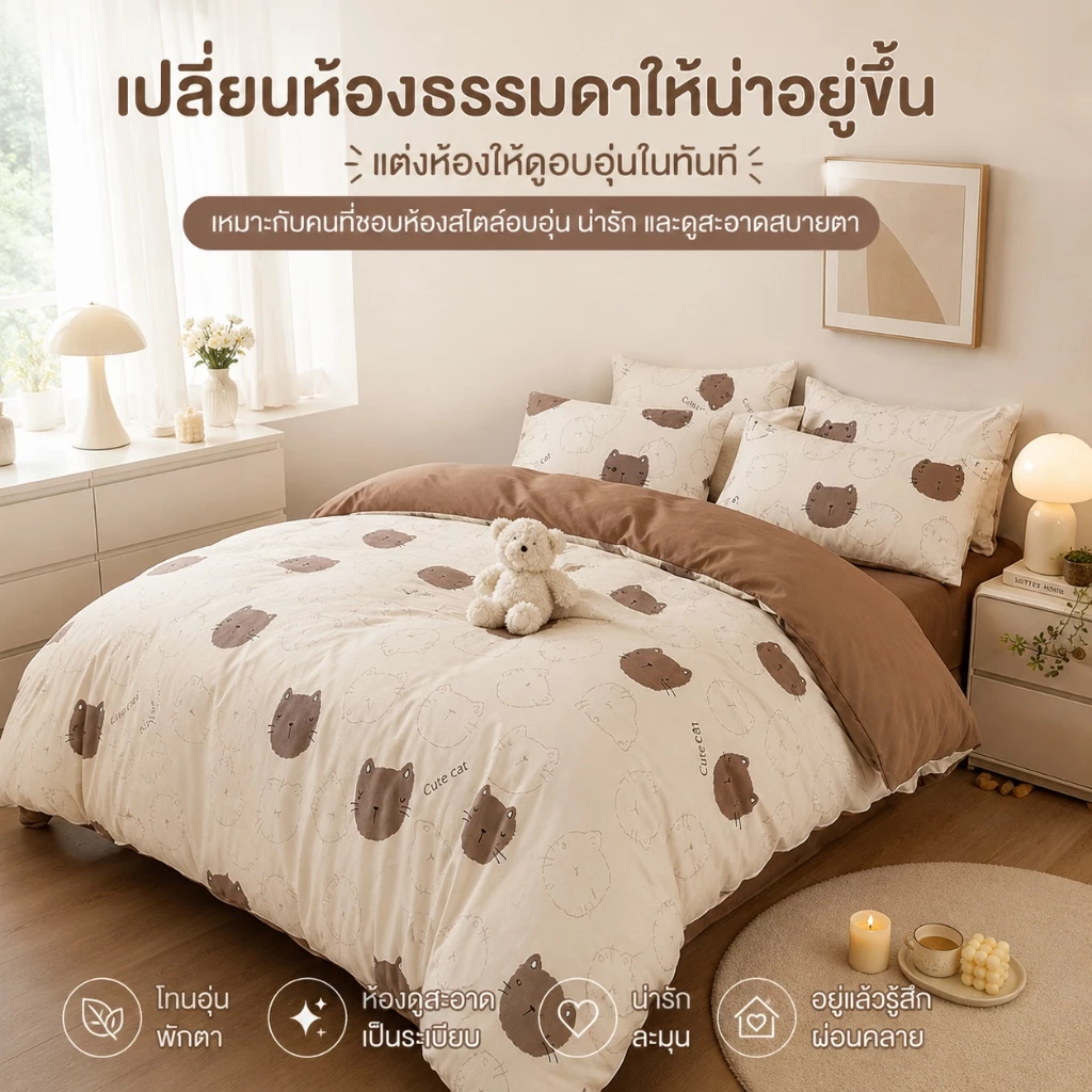 ผ้าปูที่นอนครบเซ็ต 5 ชิ้น ชุดเครื่องนอน 3.5/5/6ฟุต สไตล์น่ารัก