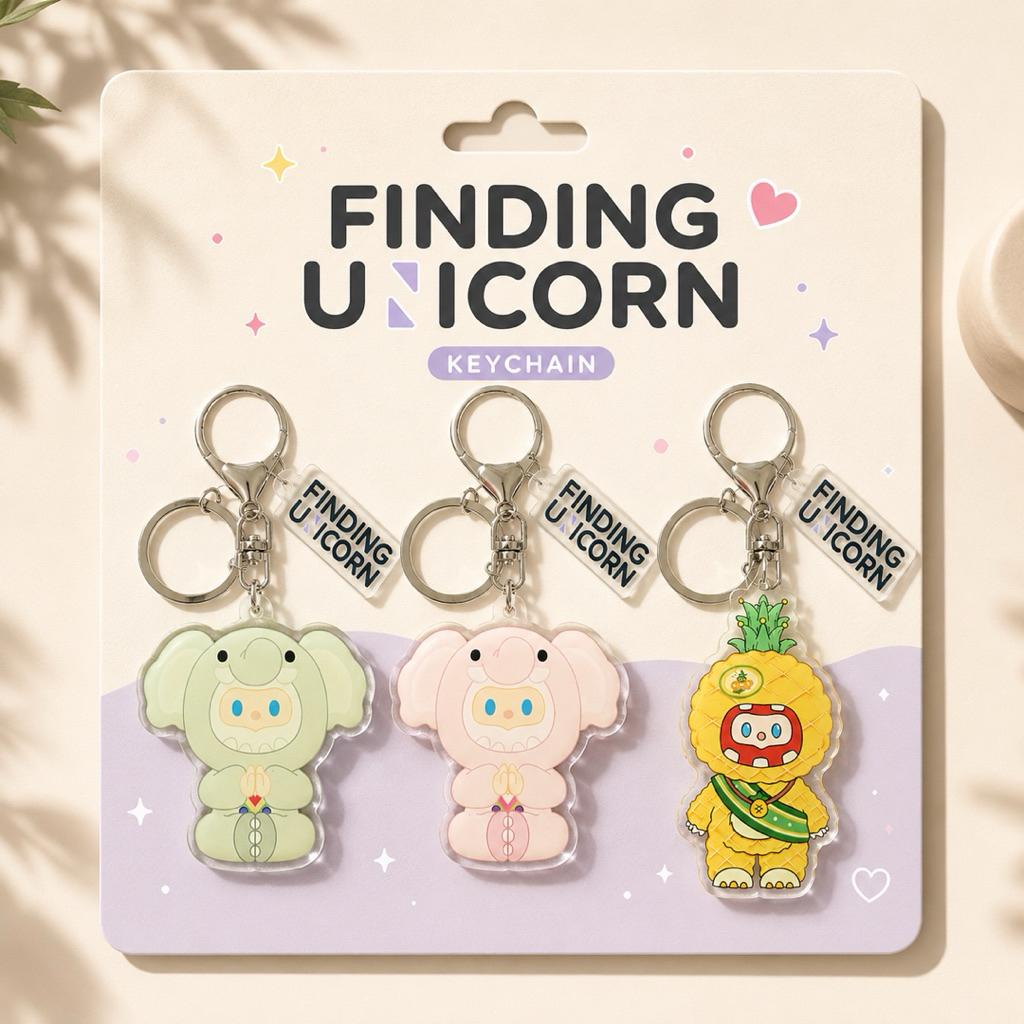 พวงกุญแจการ์ตูนน่ารัก Finding Unicorn อะคริลิคห้อยกระเป๋า ลายช้าง/สับปะรด ของสะสมสุดคิวท์