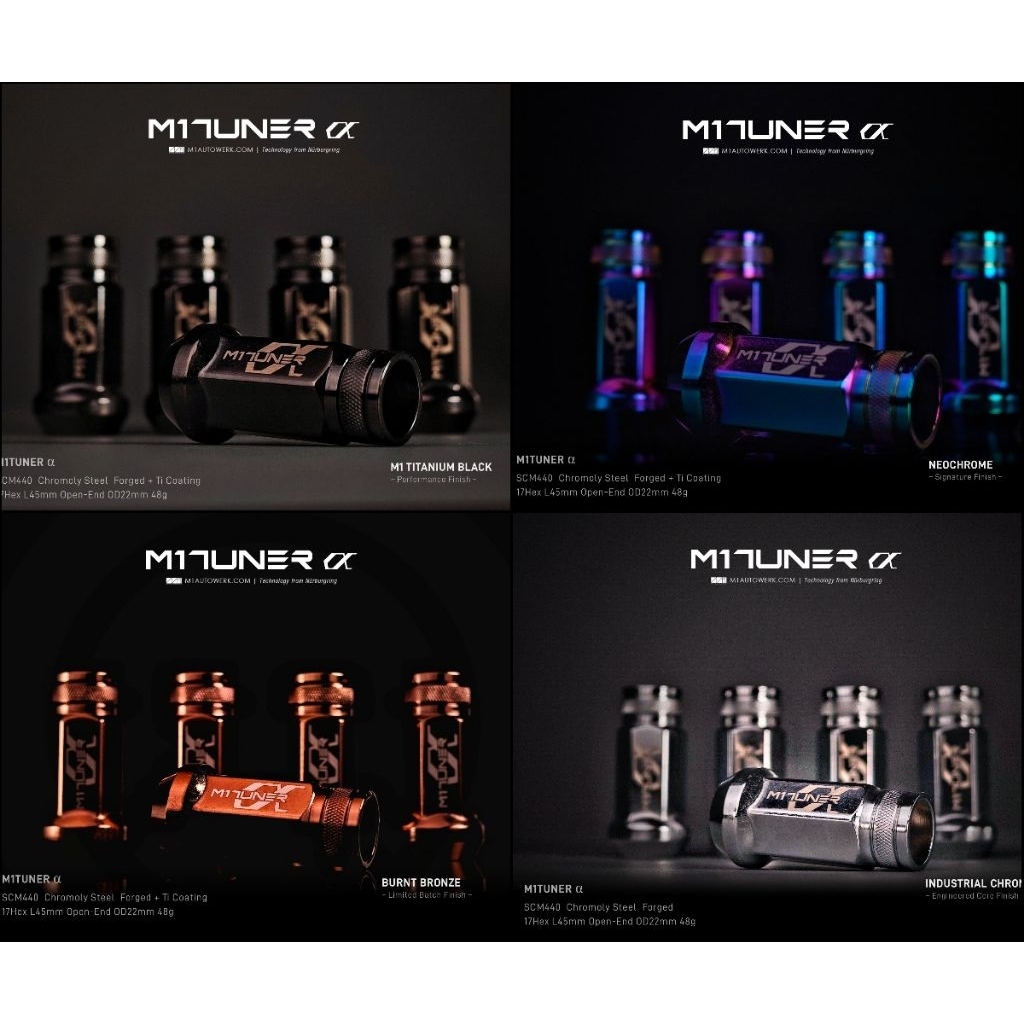 น๊อตล้อ หัวเปิด โครโมลี่ ฟอร์จ M1TUNER 𝛂 เคลือบไทเทเนี่ยมแท้ ยิงบล็อคลมได้ ไม่ถลอกง่าย จาก M1 AUTOWERK