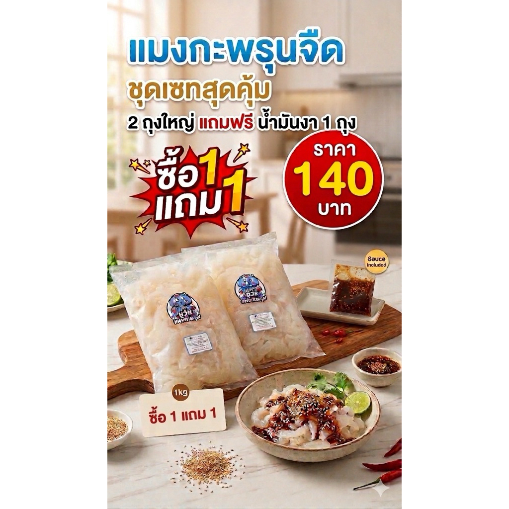 แมงกะพรุนจืดชุด1โล+1โลพร้อมน้ำมันงา