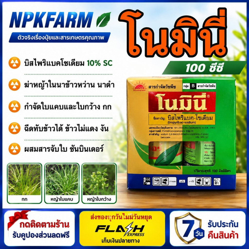 ตราพระอาทิตย์ โนมินี่+ ซันบินเดอร์ บิสไพริแบค 100 ml.+100 ml. กำจัดวัชพืชในนาข้าว ทั้งใบแคบ ใบกว้าง