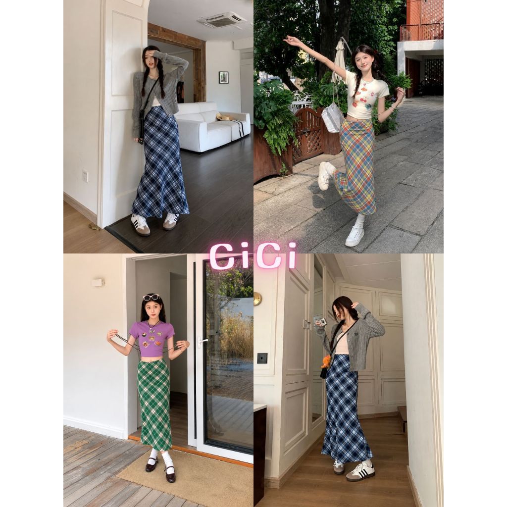 ส่งทันทีCici (NO. 902) Scott so skirt กระโปรงยาวลายสก๊อต เก็บทรงสวย แมตช์ได้หลายลุค