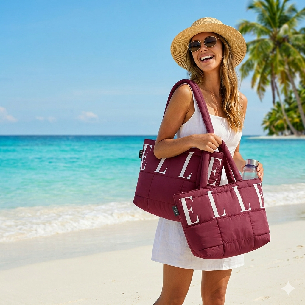 ELLE กระเป๋าผ้านุ่มนิ่ม TOTE BAG Puffy Marshmallow Collection  ใบใหญ่ มีซิป  รุุ่น EWG002