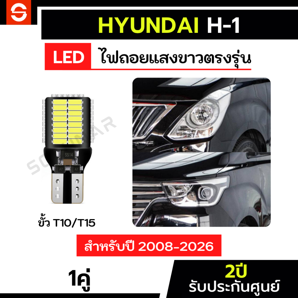 SOLUNAR ไฟถอยHyundai H-1 ตรงรุ่น ปี2008-2026 1คู่ ประกัน2ปี ไฟถอยฮุนได LED ขั้วเสียบ T10 T15 54ชิป ฮุนไดH1