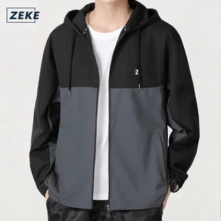 ZEKE C0047 แจ็คเก็ตมีฮู้ดกันน้ำสองสี กระเป๋าแบบกันลม แจ็คเก็ตบอมเบอร์อเนกประสงค์สำหรับใส่ลำลองและดูดีมีสไตล์