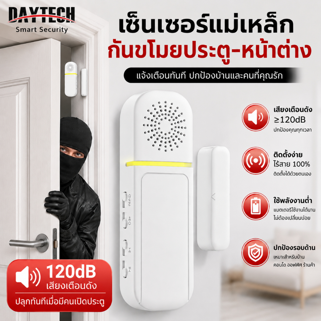สัญญาณเตือนประตู กันขโมย 120dB เสียงดัง 26 เสียงเตือน 5 โหมด ป้องกันเด็กเปิดประตู เหมาะสำหรับบ้านและคอนโด