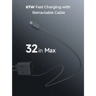 AUKEY PA-C12 Comet Reel 67W GaN Fast Charger พร้อมสาย USB-C ในตัว ขาปลั๊กไทย