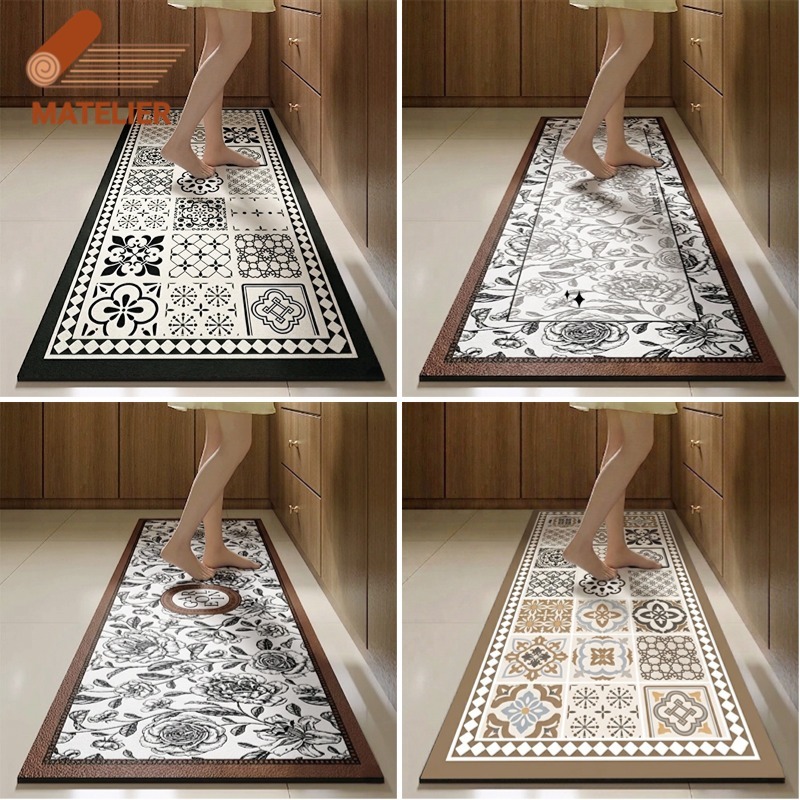 MATELIER พรมห้องครัว พรมเช็ดเท้า ผ้าเช็ดเท้า พรมปูพื้น ซึมซับน้ำดี กันลื่น ด้านล่างกันน้ำ ขนาดใหญ่ 60/120/150/180ซม.