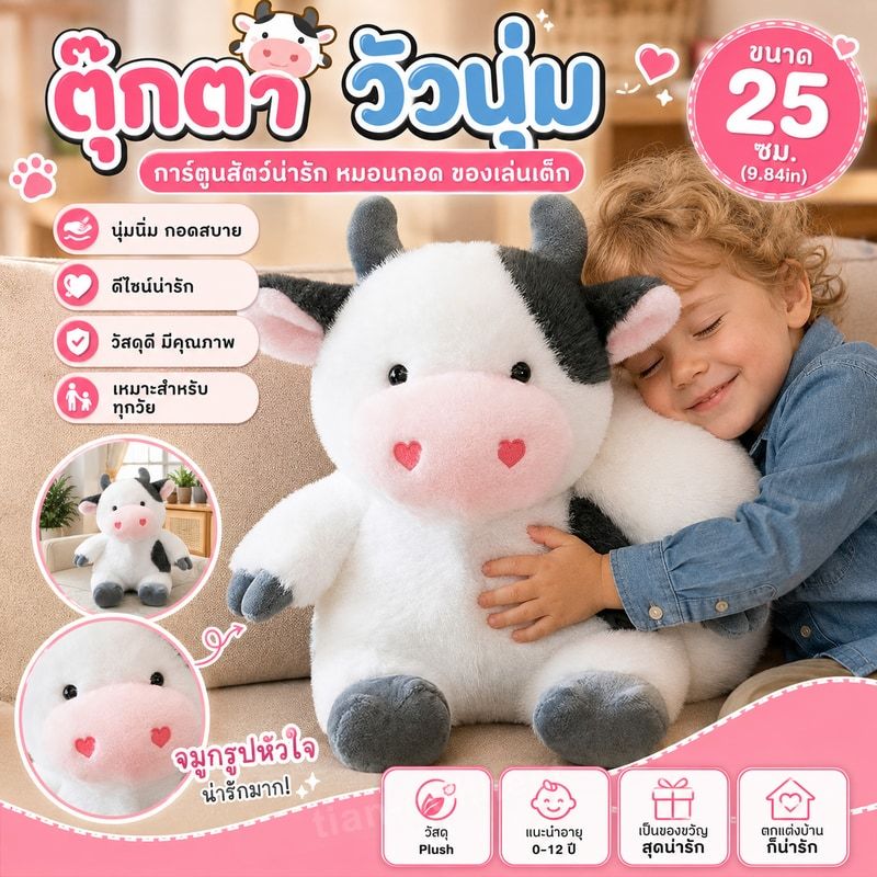 เซิงต้า ตุ๊กตาวัวนุ่ม การ์ตูนสัตว์น่ารัก หมอนกอด ของเล่นเด็ก