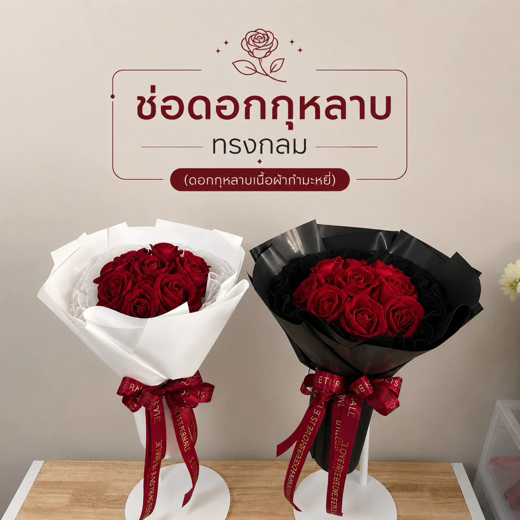 ช่อดอกกุหลาบ *ดอกปลอม* (ห่อช่อทรงกลม) V1📌จำกัด 1ช่อ/ 1 ออเดอร์ 📌 ช่อกุหลาบวาเลนไทน์✏️เขียนการ์ดแจ้งในแชท/หมายเหตุ✏️