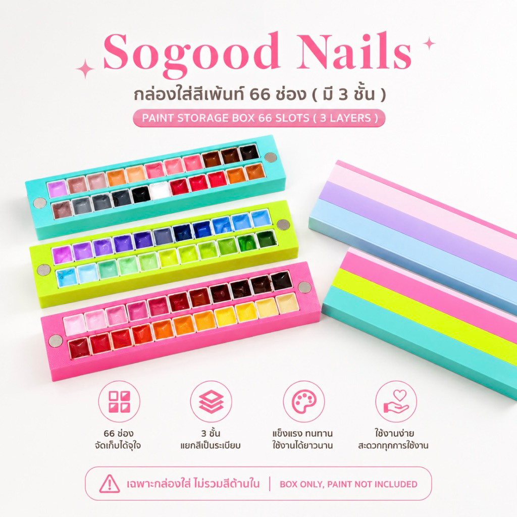 พร้อมส่ง🍒🌸 Sogood Nails 💖 กล่องใส่สีเพ้นท์ 66 ช่อง