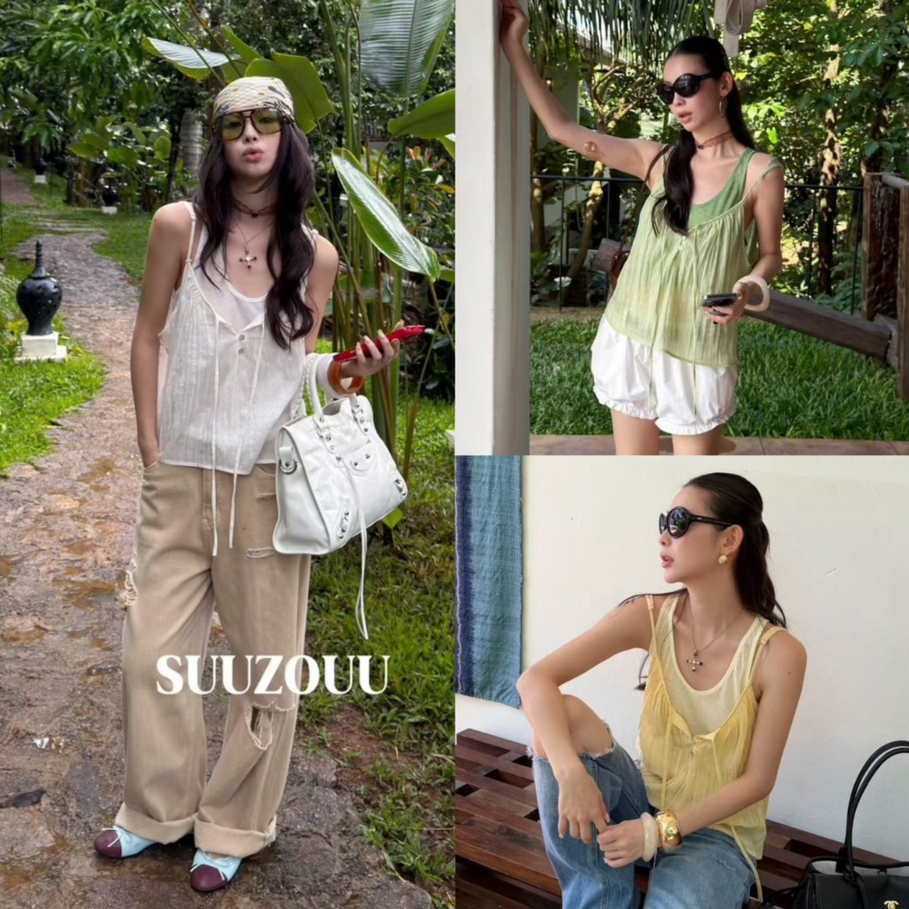 เซ็ท2ชิ้น เสื้อกล้ามคอกว้าง+เสื้อสายเดี่ยวรุ่น 26L299 TAG MM FISH 🇰🇷