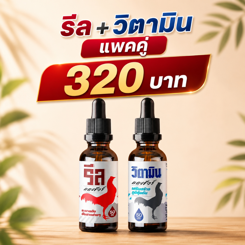 อาหารสัตว์ คู่จิ้น รีล + วิ ต ๅ มิ.น (แพค2ขวด) อาหารไก่ อาหารสัตว์ปีกชนิดน้ำ กินง่าย ให้กินวันละ 2 มื้อเช้าเย็น