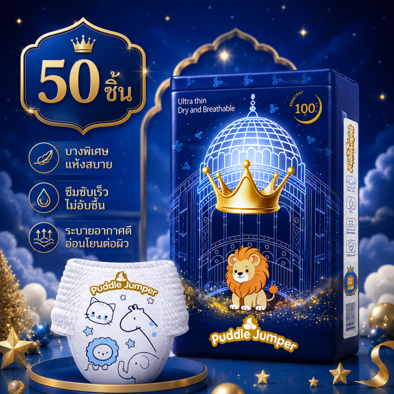 ซื้อ 1 แถม 1 50ชิ้น แพมเพิสเด็ก ผ้าอ้อม กางเกง นุ่ม บางเบา เทป เด็ก M-5XL BABY DIAPER PANTS