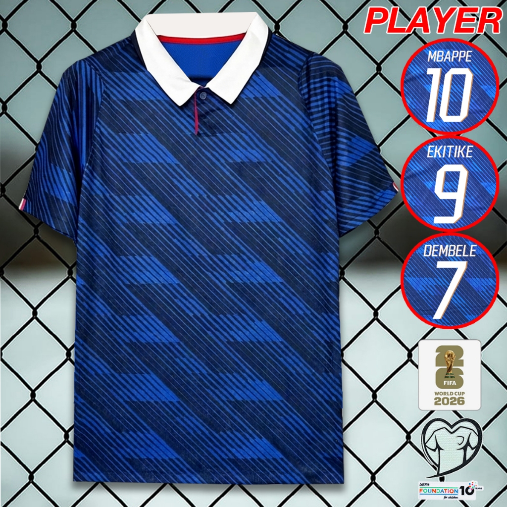เสื้อบอล เสื้อเพลเยอร์ทีมชาติ ฝรั่งเศส เหย้า #PY0106 รุ่นฟุตบอลโลก2026 อาร์มWC,ชื่อเบอร์นักเตะ ไซส์S-2XL