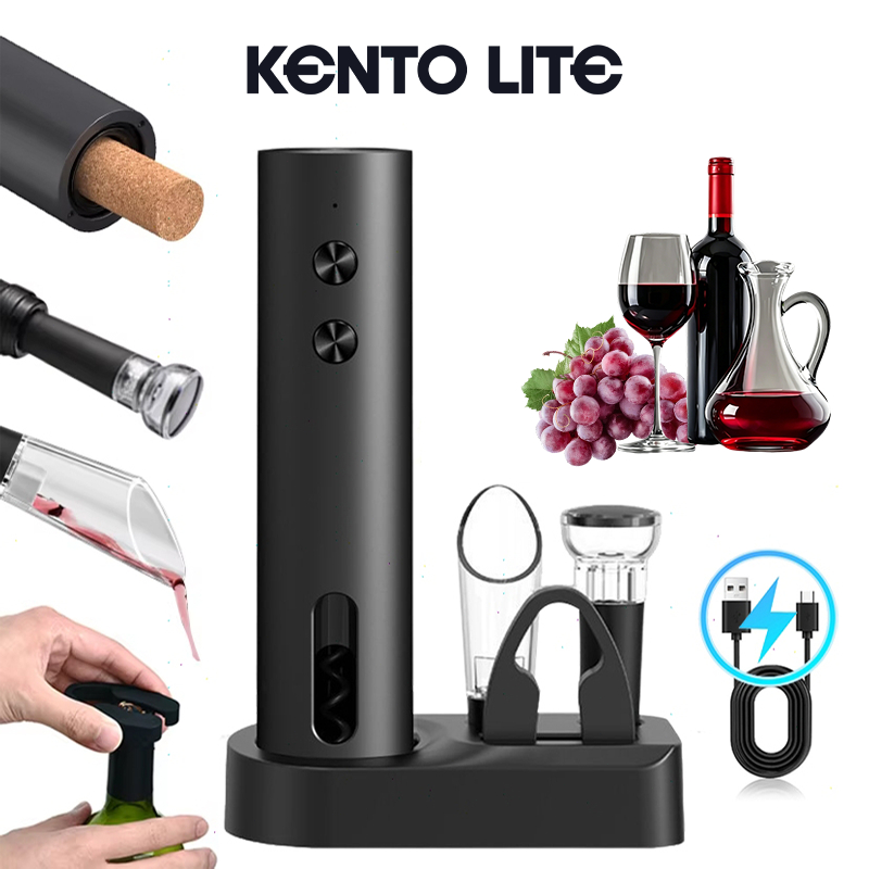 Kento Lite 5 In 1 ชุดที่เปิดขวดไวน์ไฟฟ้าแบบชาร์จได้ ที่เปิดขวด ที่รินไวน์ จุกสูญญากาศ เครื่องตัดฟอยล์