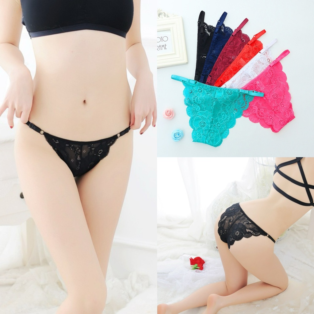 J30 กางเกงในลูกไม้ สีพื้น สายปรับได้ ใส่สบาย พร้อมส่ง