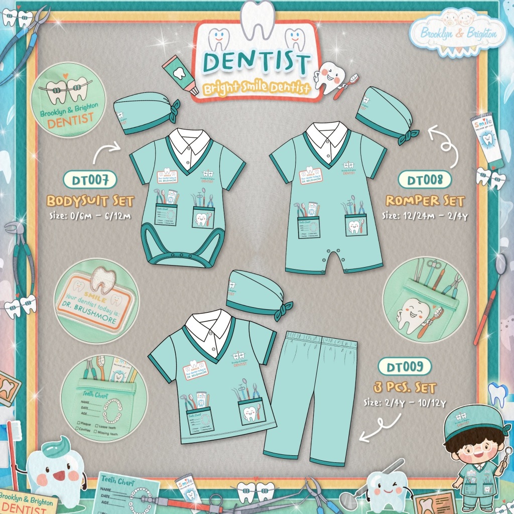 Brooklyn & Brighton - Dentist ชุดทันตแพทย์ Unisex สำหรับเด็กผู้ชายและเด็กผู้หญิง (0M-12Y)