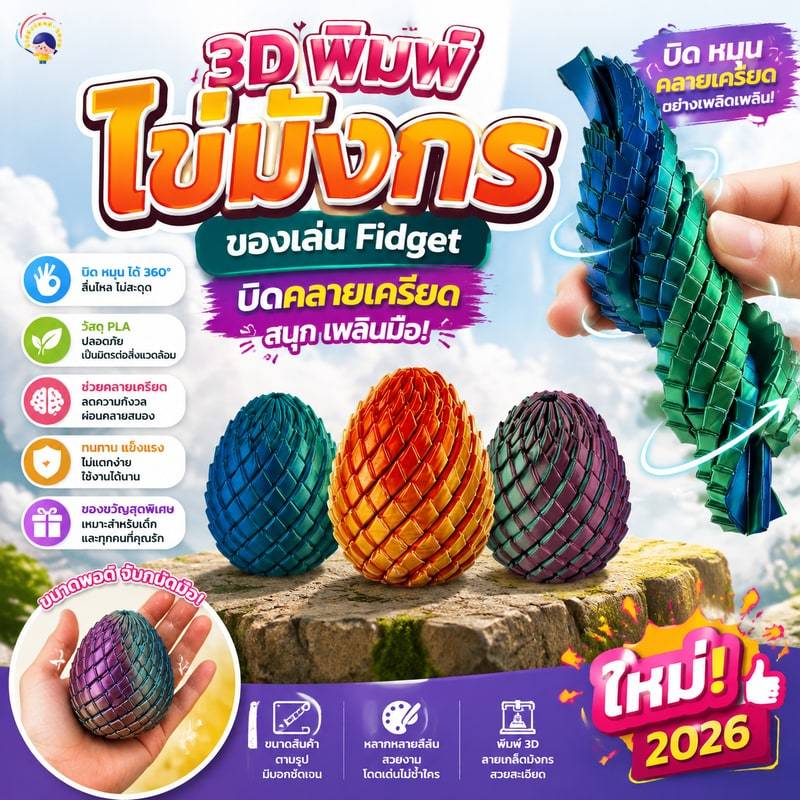 3D พิมพ์ Dragon Scale ไข่ Fidget ของเล่นอีสเตอร์ Twist Decompression ไข่มังกรสําหรับของขวัญเด็ก