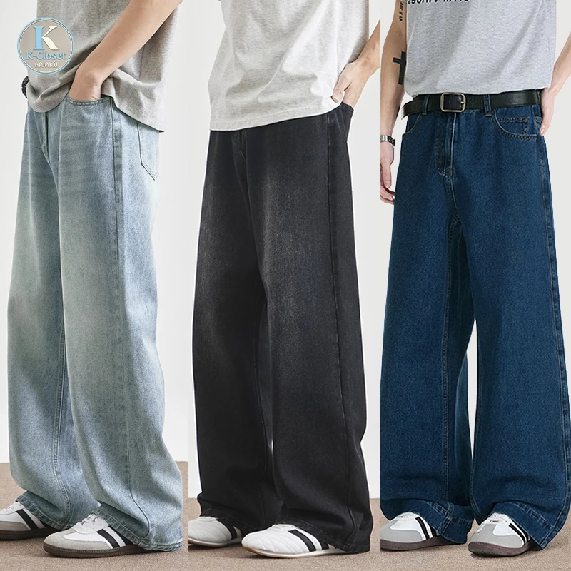 Baggy S-5XL กางเกงยีนส์ขายาวทรงตรงแบบหลวมๆ สไตล์เกาหลี สำหรับผู้ชาย เหมาะสำหรับหลายโอกาส