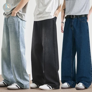 Baggy S-5XL กางเกงยีนส์ขายาวทรงตรงแบบหลวมๆ สไตล์เกาหลี สำหรับผู้ชาย เหมาะสำหรับหลายโอกาส