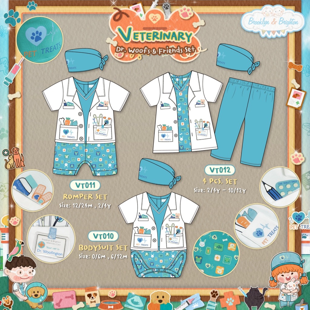 Brooklyn & Brighton - Veterinarian Dr. Woofs ชุดสัตวแพทย์ Unisex สำหรับเด็กผู้ชายและเด็กผู้หญิง (0M-12Y)