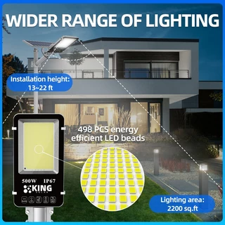 KING ไฟโซล่าเซลล์500W ไฟถนนโซล่าเซลล์ โคมไฟถนน กลางแจ้งกันน้ำ LED Street Light พร้อมรีโมท ไฟโซลาเซลล์ สปอร์ตไลท์ IP67