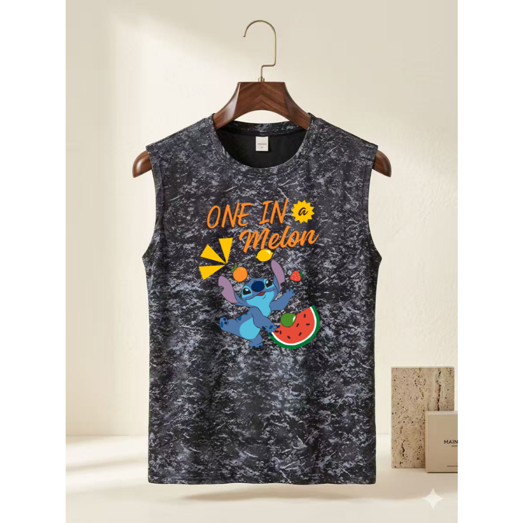 เสื้อแขนกุดชายหญิง สกรีนลายสติทซ์ ผ้าใส่สบายไม่ร้อน OP-1181