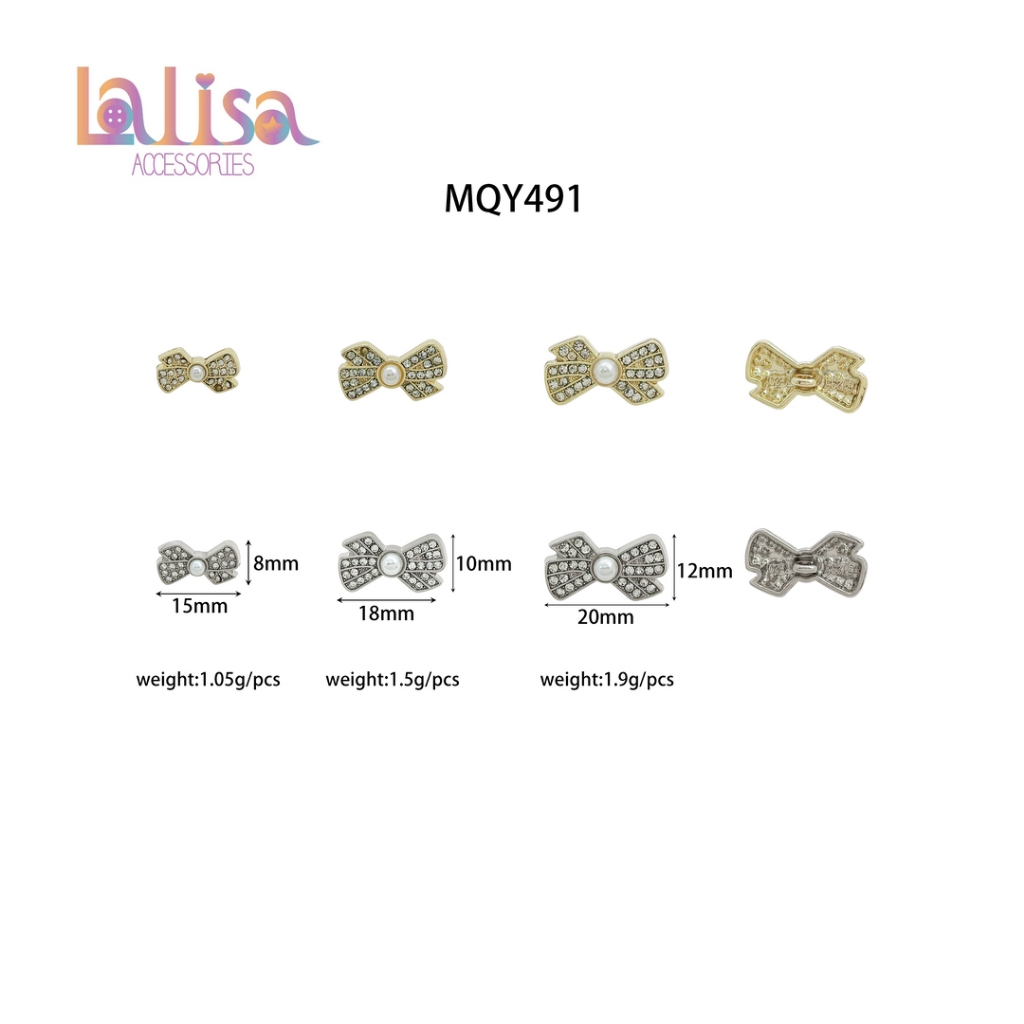 กระดุมโบว์คริสตัลไข่มุก กระดุมโลหะโบว์แฟชั่น ดีไซน์โบว์หรู alloy button MQY491