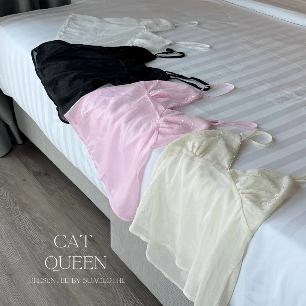 ‼️ส่งไวมีส่งด่วน‼️[SUACLOTHE] สายเดียวงานป้าย cat queen สายเดียวปักเพชรวิ้ง และสายเดี่ยวซาติน พร้อมส่งจากไทย