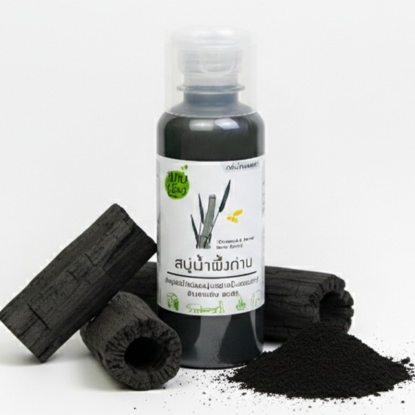 สบู่เหลวสมุนไพร : ถ่านไม้ไผ่กัมมันต์&น้ำผึ้ง (Bamboo Charcoal & Honey Body Wash) ผลิตโดย มาบเอื้อง