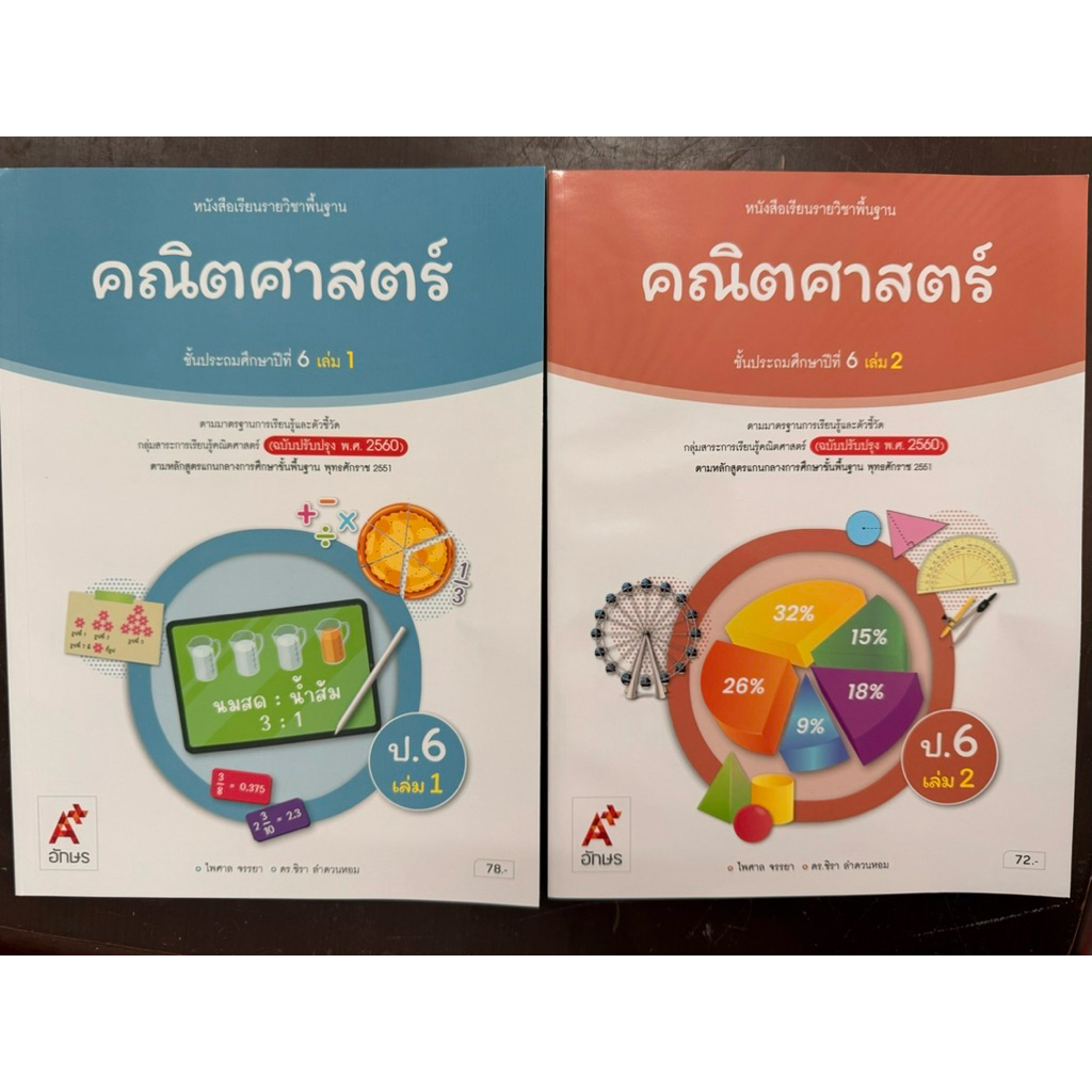 หนังสือเรียนคณิตศาสตร์ ป.6 เล่ม1 - เล่ม2 (ฉบับปรับปรุง พ.ศ.2560) อจท ปกใหม่
