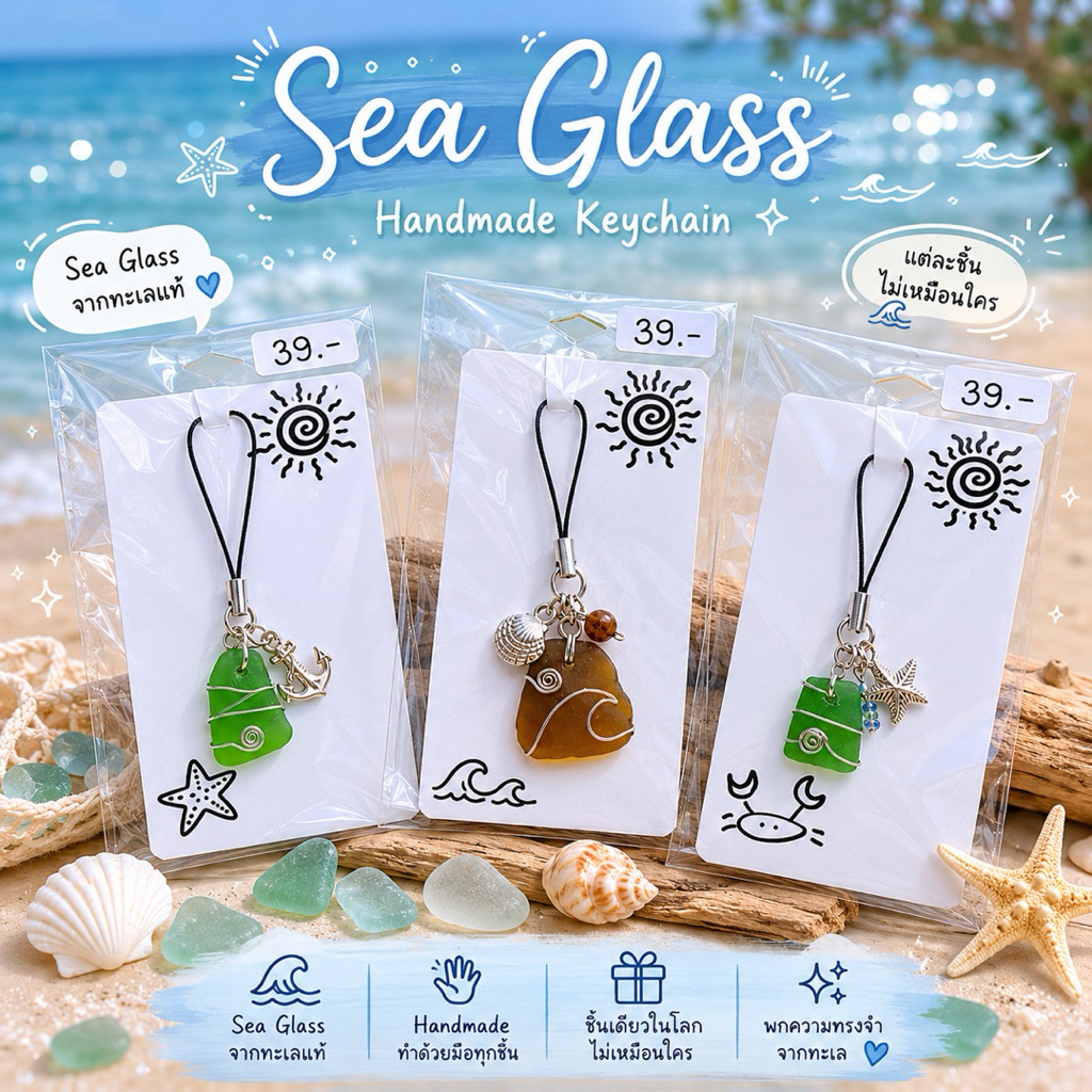 อัพเดทใหม่ 03/7 🌊 Sea Glass Keychain | พวงกุญแจแก้วทะเลแฮนด์เมด ✨ ของขวัญชิ้นเล็กที่ไม่เหมือนใคร