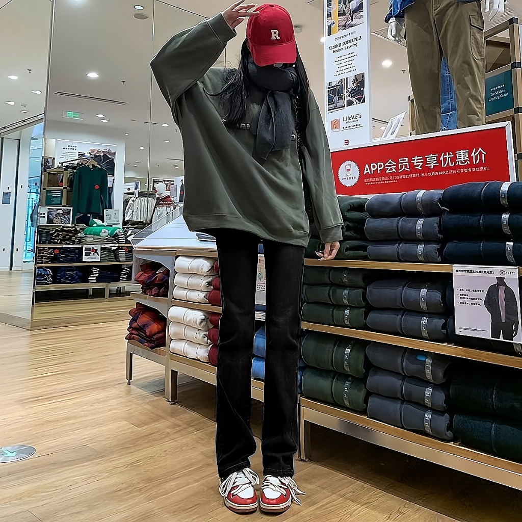 ภาษาเกาหลีกางเกงยีนส์ทรงตรงผู้หญิง เอวสูง มีแถบยางยืด ไซส์ S-3XL มี 3 สี Casual Straight leg jeans🌈BABAOTU🌈กระเป๋า 2 ใบ