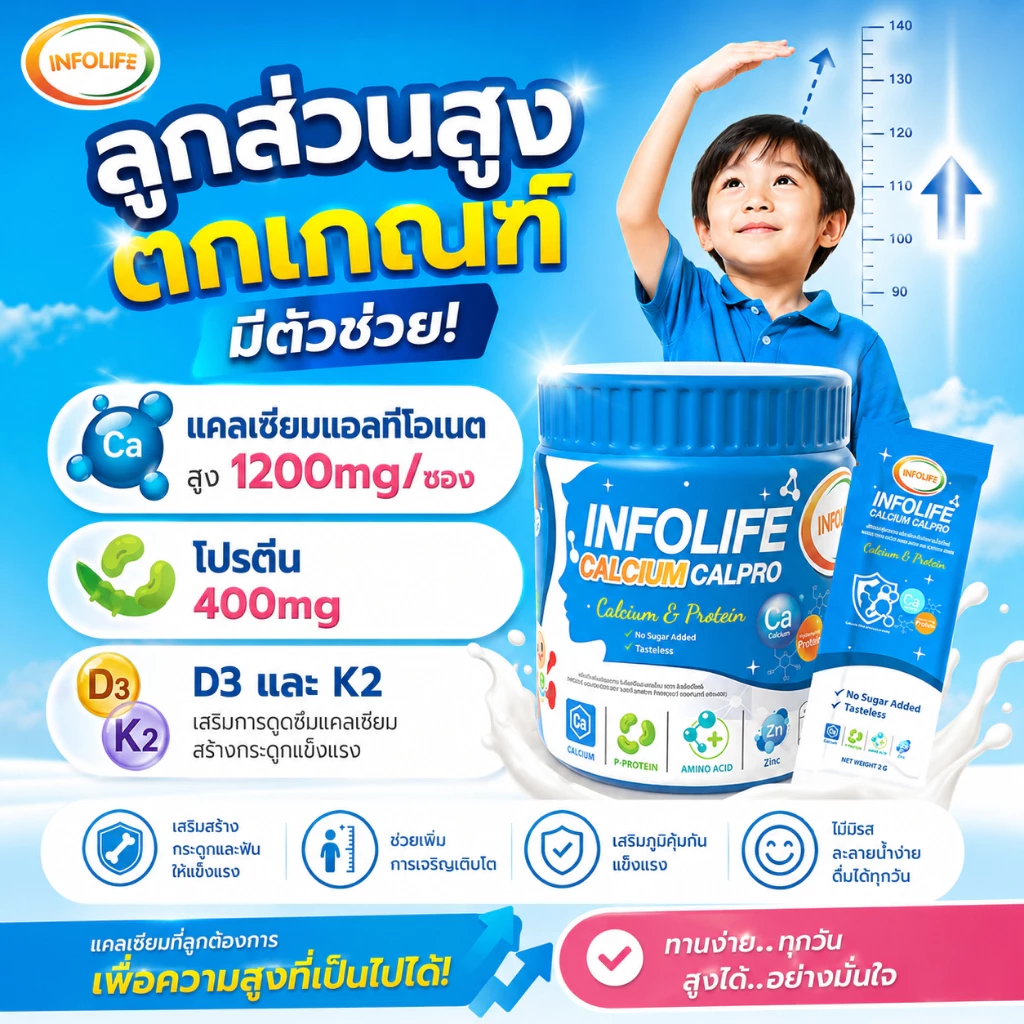 (2 กระปุก)อินโฟว์ไลฟโพรไบโอติกส์ดีแอนด์เอ+แคลเซียมใส โปรตีนสูง เสริมภูมิ ต้านหวัด เพิ่มสูง เติบโตสมวัย สำหรับเด็ก ส่งฟรี thumbnail 7