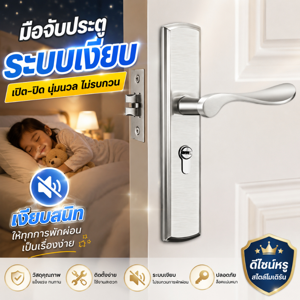 ✔️30 ปี ไม่มีสนิม✔️ลูกบิดประตู ล็อคประตูเงียบ อลูมิเนียมหนาป้องกันการโจรกรรม ก้านโยกประตู ชุดมือจับก้านโยก ลูกบิดก้านโยก