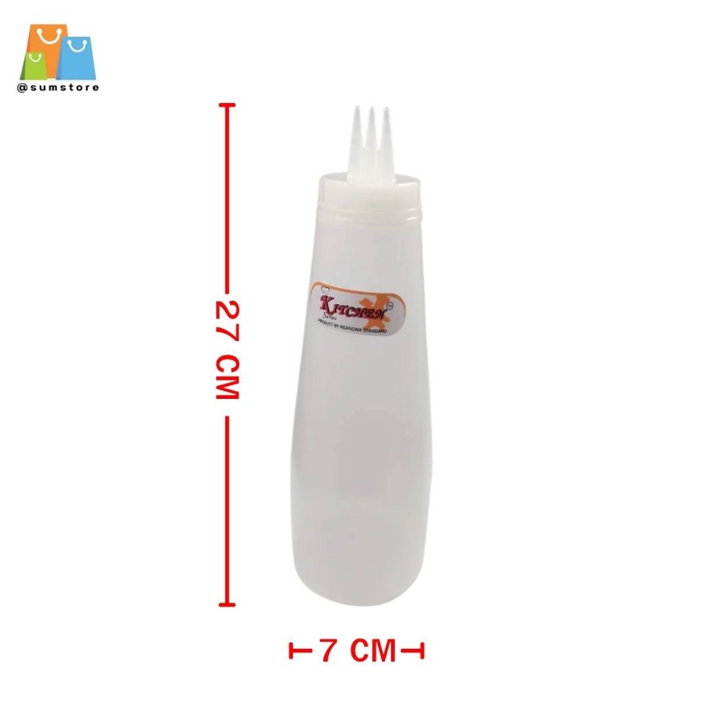 ขวดซอส 16 ออนซ์ หัว 3 รู สีใส 470 ml. ขนาด 68x222 mm. รุ่น RI-9091-2