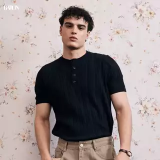 BARON - KEN Henley shirt เสื้อแขนสั้นทรงเรียบหรู ดีไซน์ Henley Neck