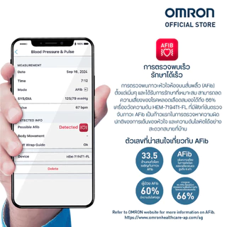 OMRON ออมรอน เครื่องวัดความดันโลหิตอัตโนมัติ IQ BT Power HEM-7194T1-FLC (AFIB) ฟรี ถ่าน+adapter รับประกันศูนย์ไทย 3+3 ปี